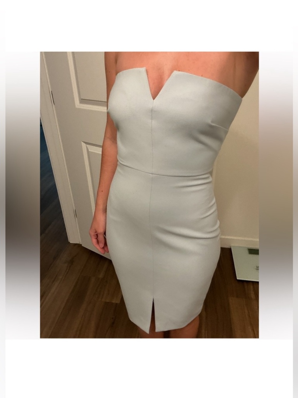 Elizabeth & James Strapless Pale Blue Notch Front Bodycon Dress - NWT